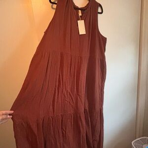 Pact Brown Sleeveless Maxi Dress